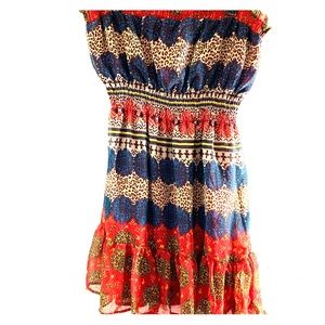 Multi Patterned Chesley strapless dress